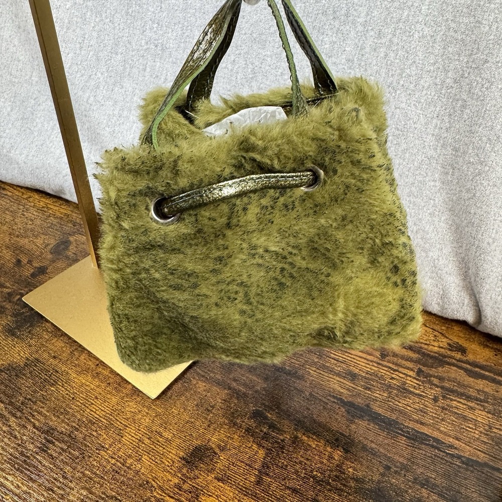 Unique Vintage Sobea leather & Sherpa drawstring mini bag with bracelet strap - Picture 4 of 16